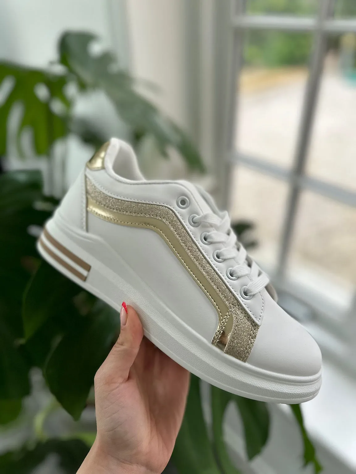 Gold Metallic Glitter Stripe Trainers