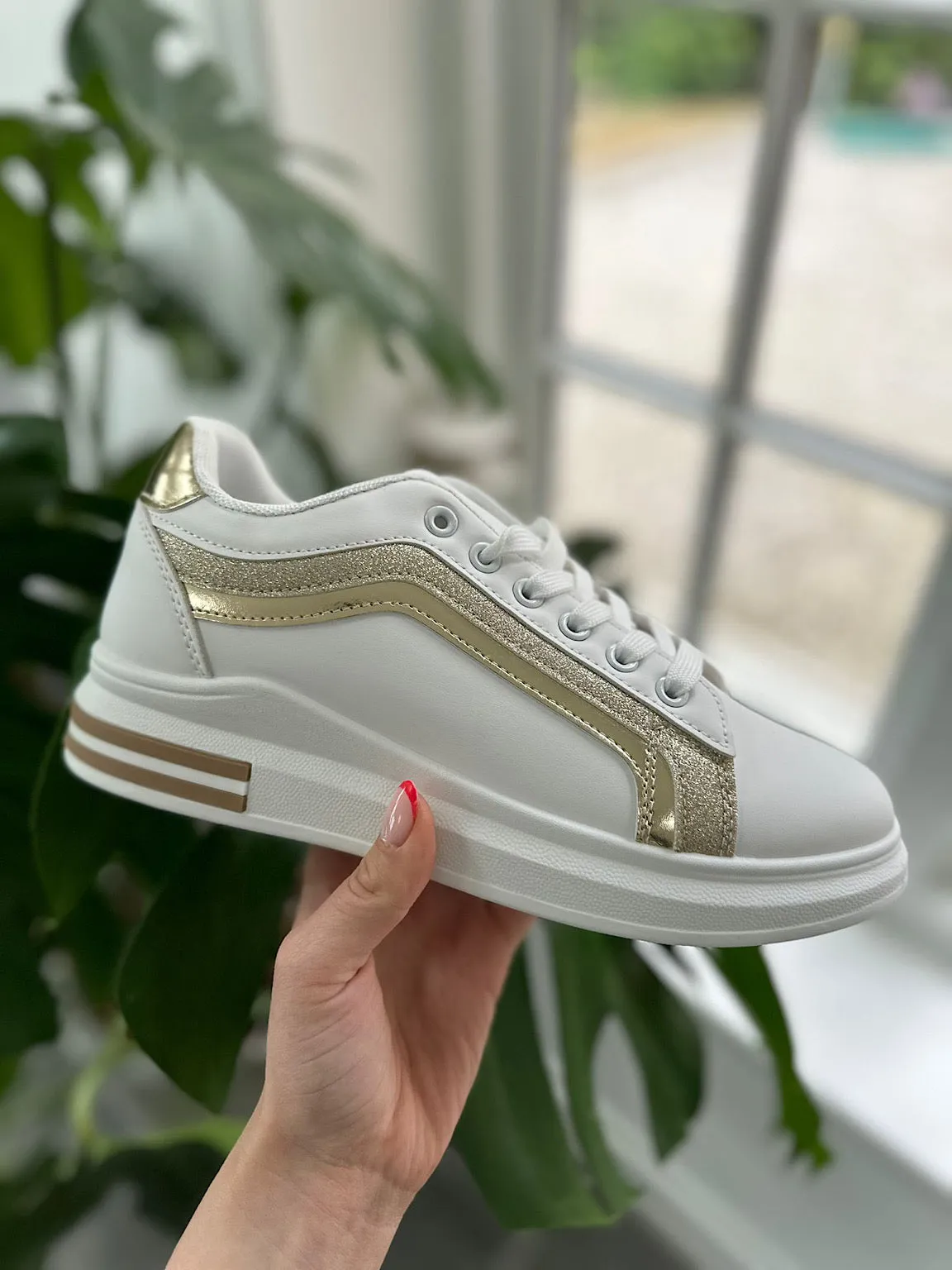 Gold Metallic Glitter Stripe Trainers