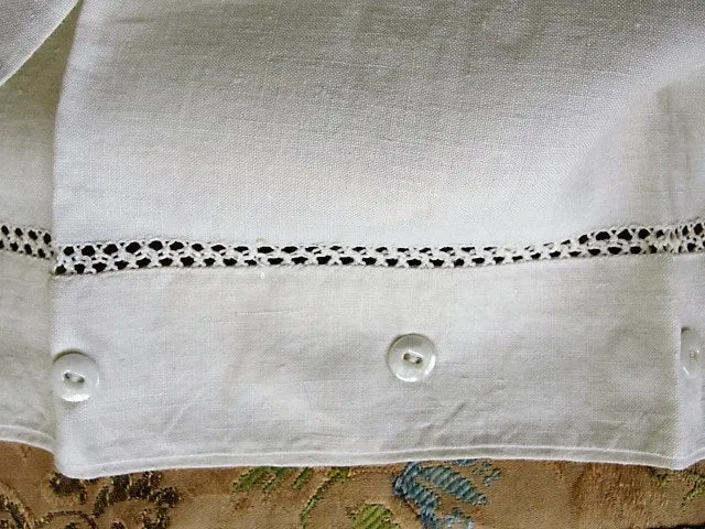 GORGEOUS Antique Linen Pillowcase French Country Farmhouse Linens,Pillow Sham,Raised Embroidery Monogram,China Button Closing Vi