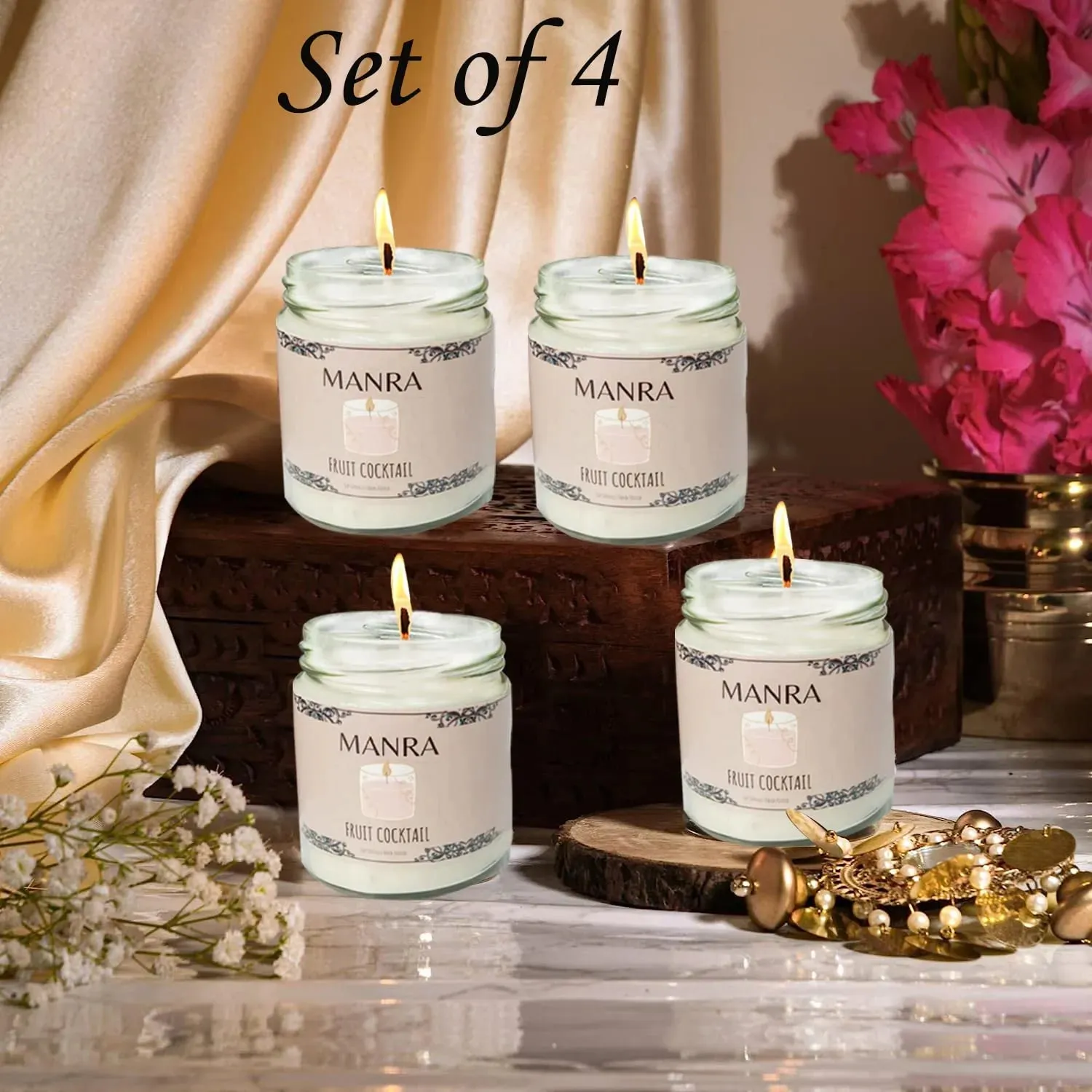 Handcrafted Mixed Fruit Scented Soy Candles by Manra - Burn time 36 hours each candle