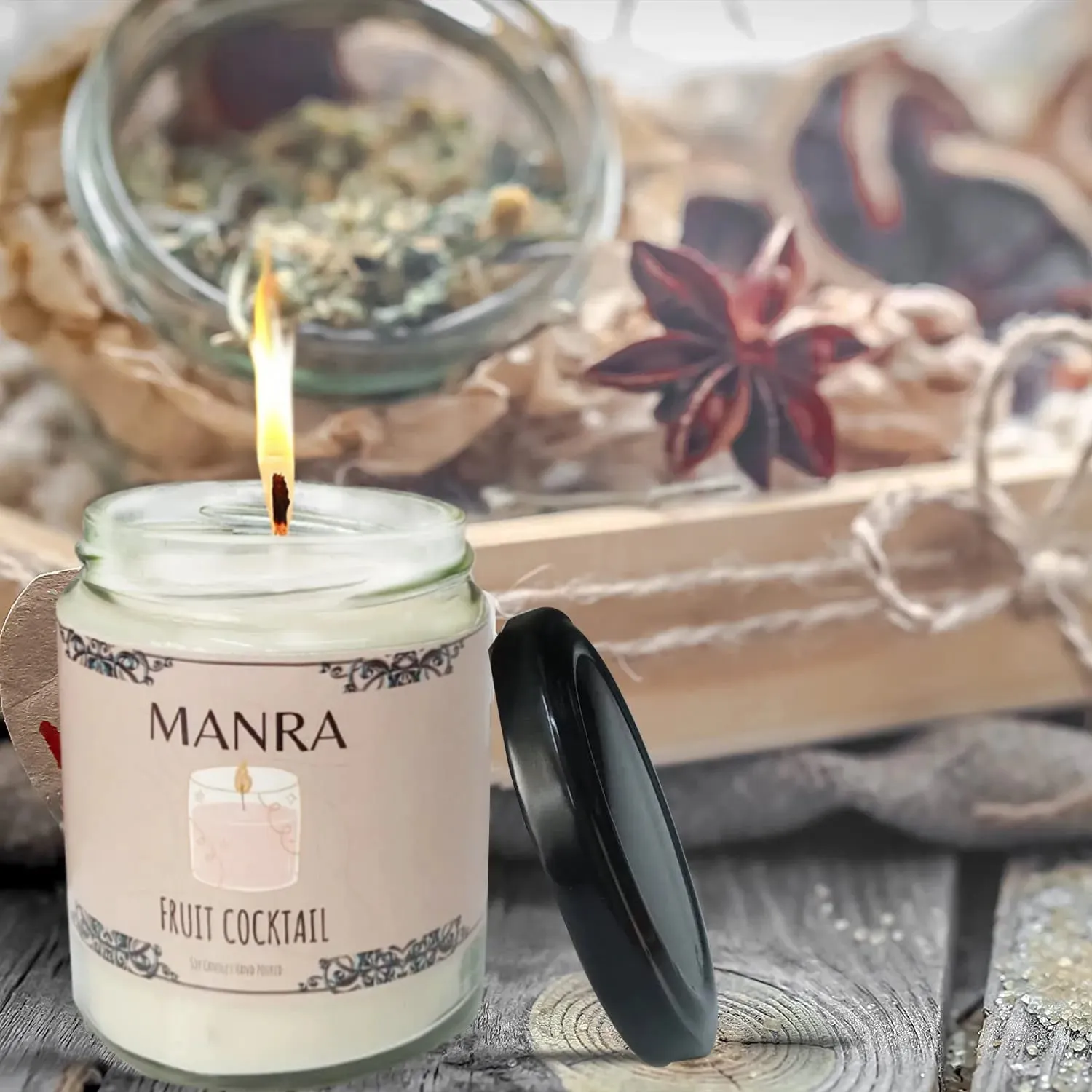 Handcrafted Mixed Fruit Scented Soy Candles by Manra - Burn time 36 hours each candle