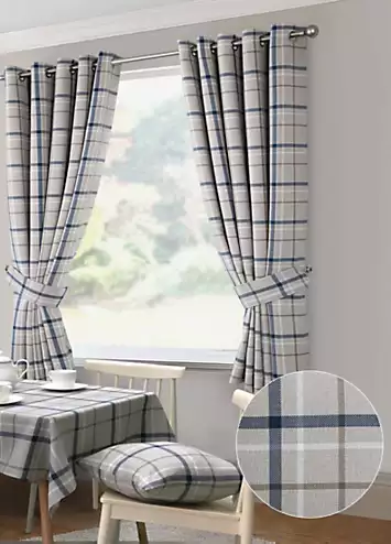 Home Curtains Hudson Check Eyelet Lined Kitchen Curtains | Kaleidoscope