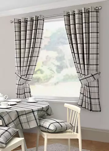 Home Curtains Hudson Check Eyelet Lined Kitchen Curtains | Kaleidoscope