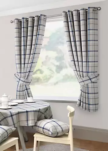 Home Curtains Hudson Check Eyelet Lined Kitchen Curtains | Kaleidoscope