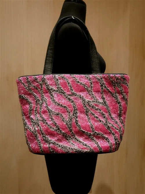 Joanna L'Huillier Large Hand Beaded Shocking Pink Shoulder Tote Handbag