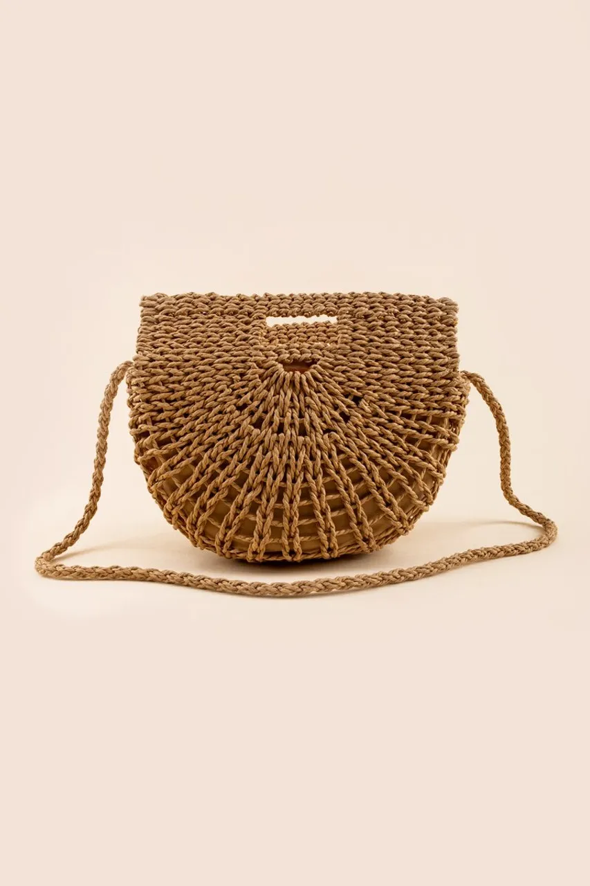 Kianna Open Handle Cut Out Straw Crossbody in Natural