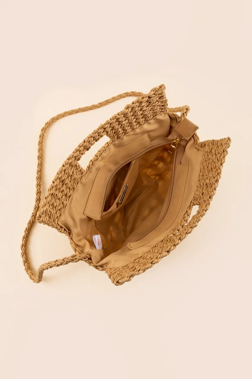 Kianna Open Handle Cut Out Straw Crossbody in Natural