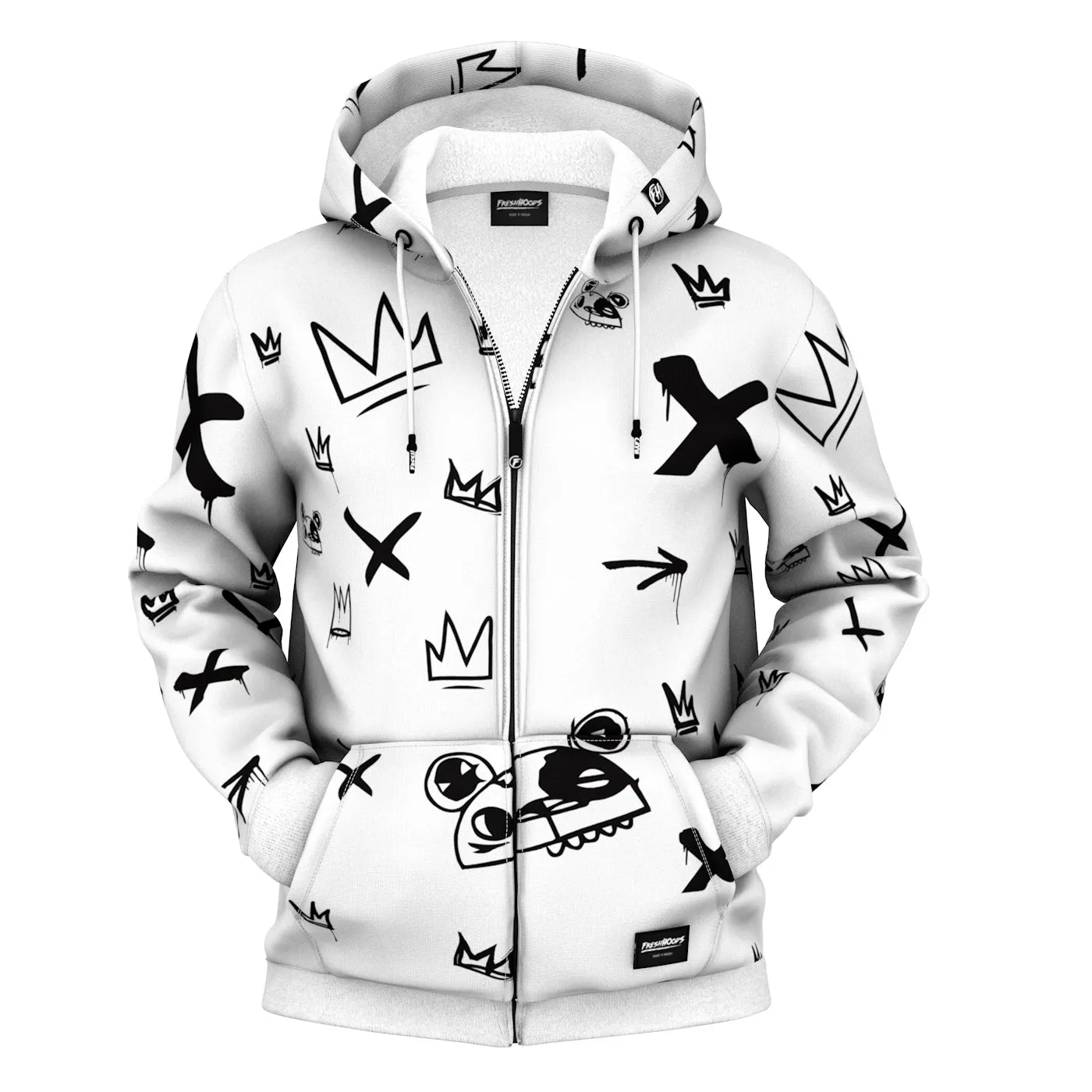 Kings Pattern White Zip Up Hoodie