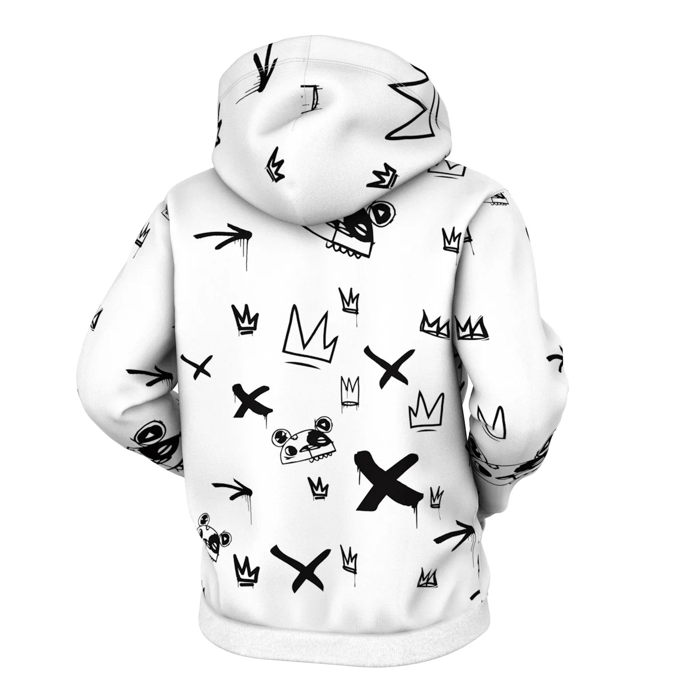 Kings Pattern White Zip Up Hoodie