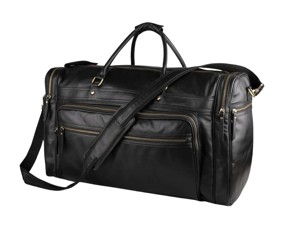 Large Capacity Men's Black Travel Leather Duffle Bag - Horizon Leathers