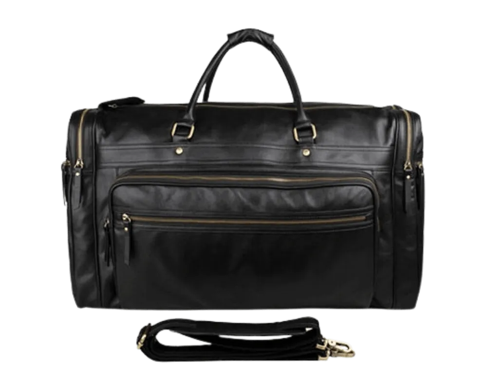 Large Capacity Men's Black Travel Leather Duffle Bag - Horizon Leathers