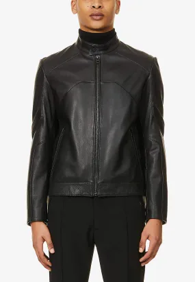 Men's Black Leather Perforated Biker Jacket