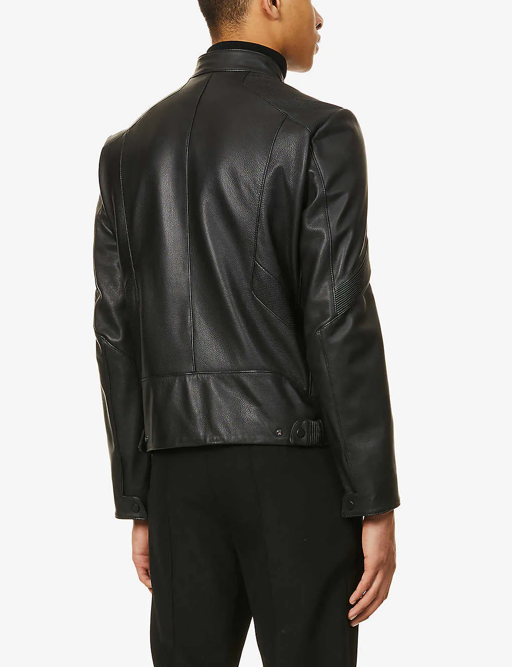 Men's Black Leather Perforated Biker Jacket