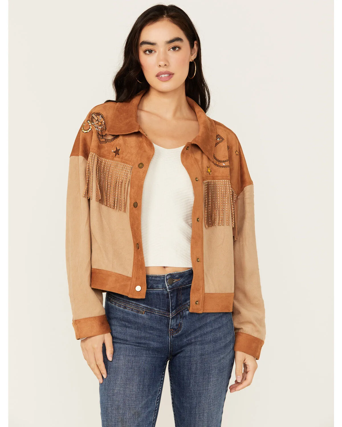 Miss Me Women's Western Embroidered Fringe Jacket