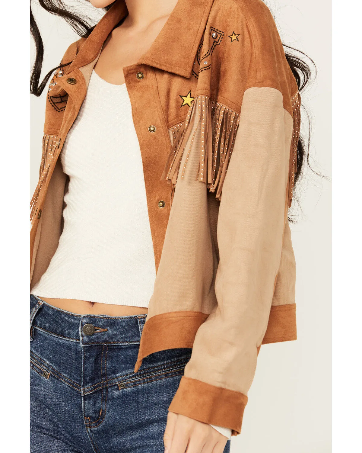 Miss Me Women's Western Embroidered Fringe Jacket