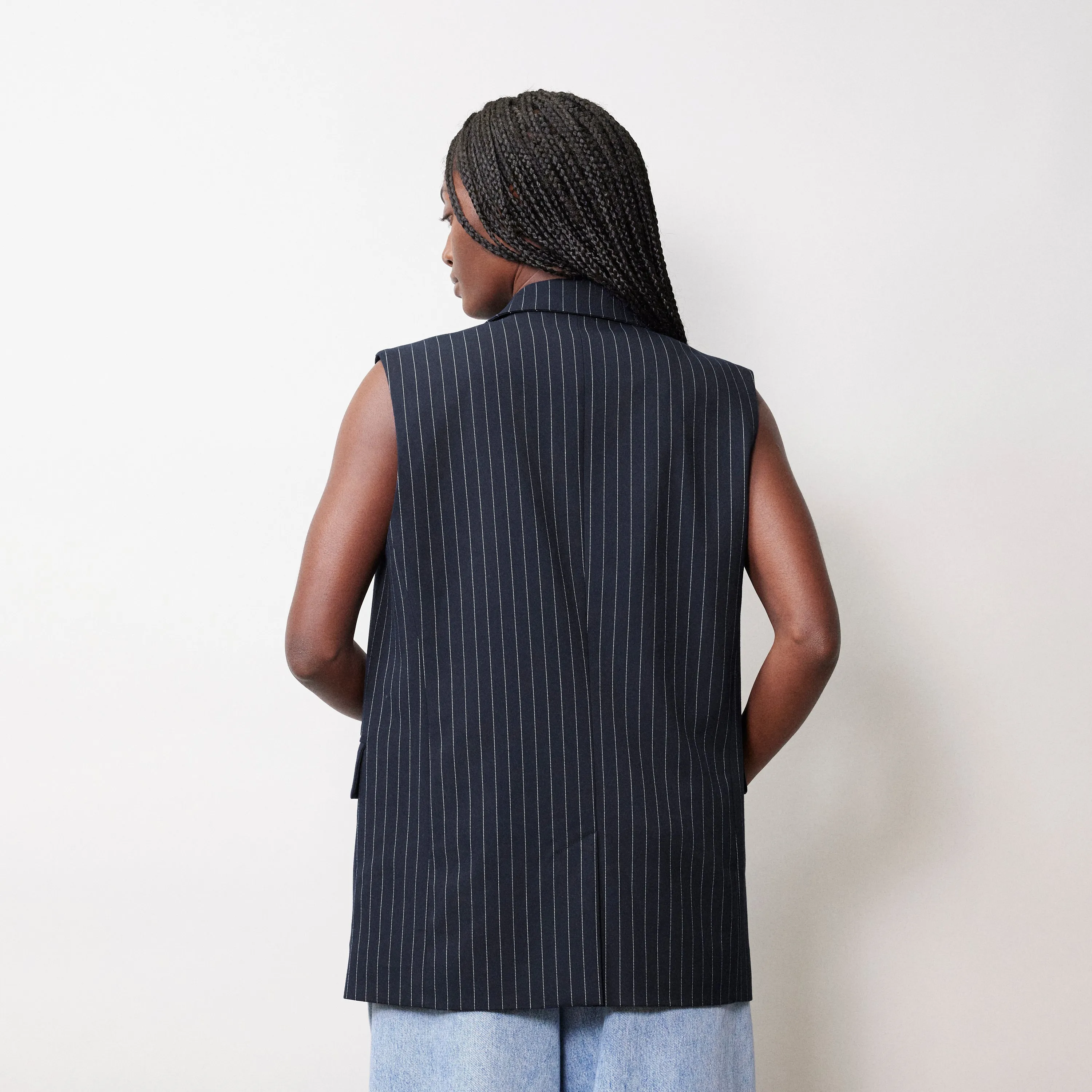 Navy Pinstripe Sleeveless Jacket