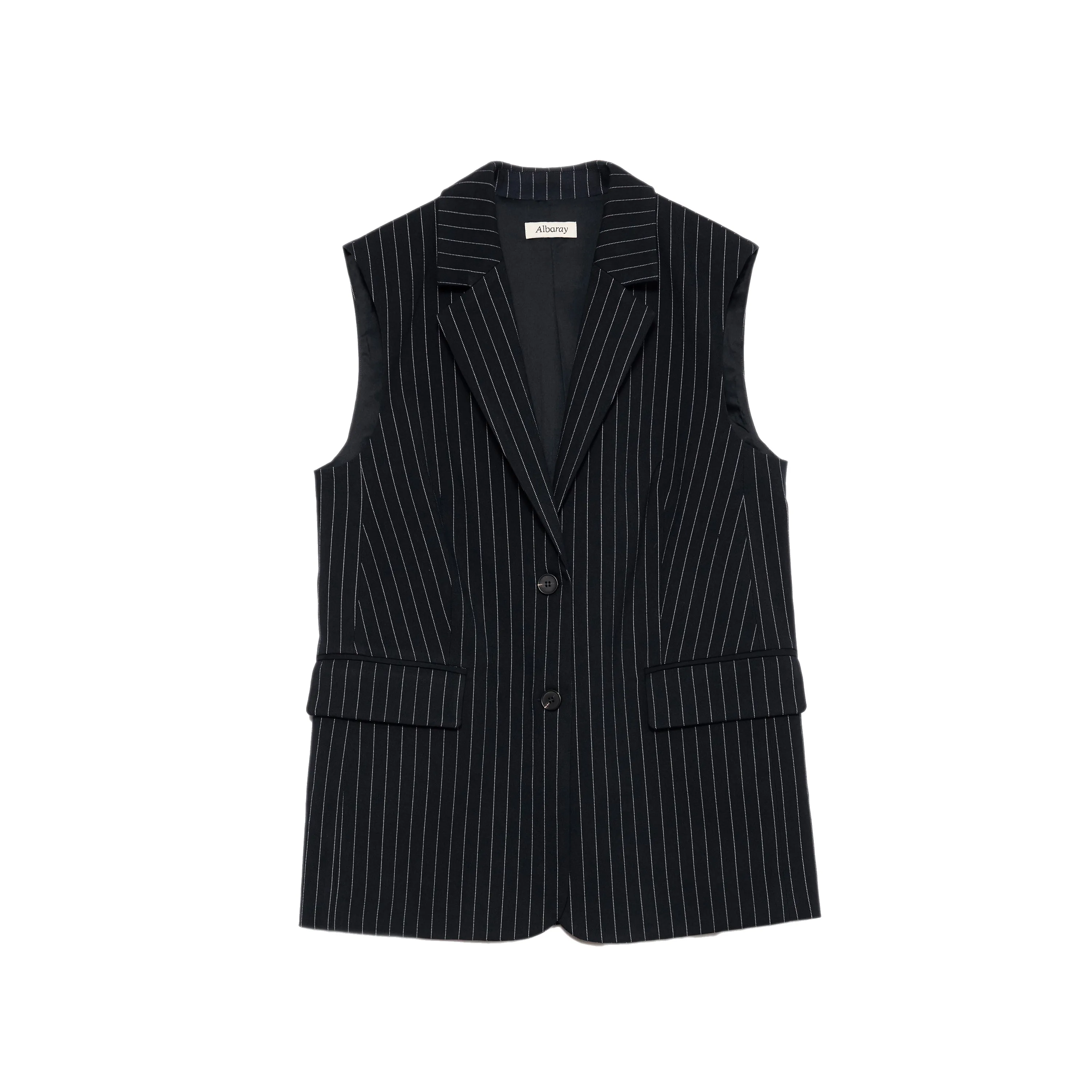 Navy Pinstripe Sleeveless Jacket