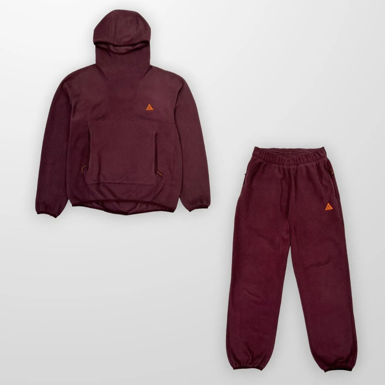 Nike ACG Polartec Tracksuit In 'Wolf Tree' Burgundy & Orange