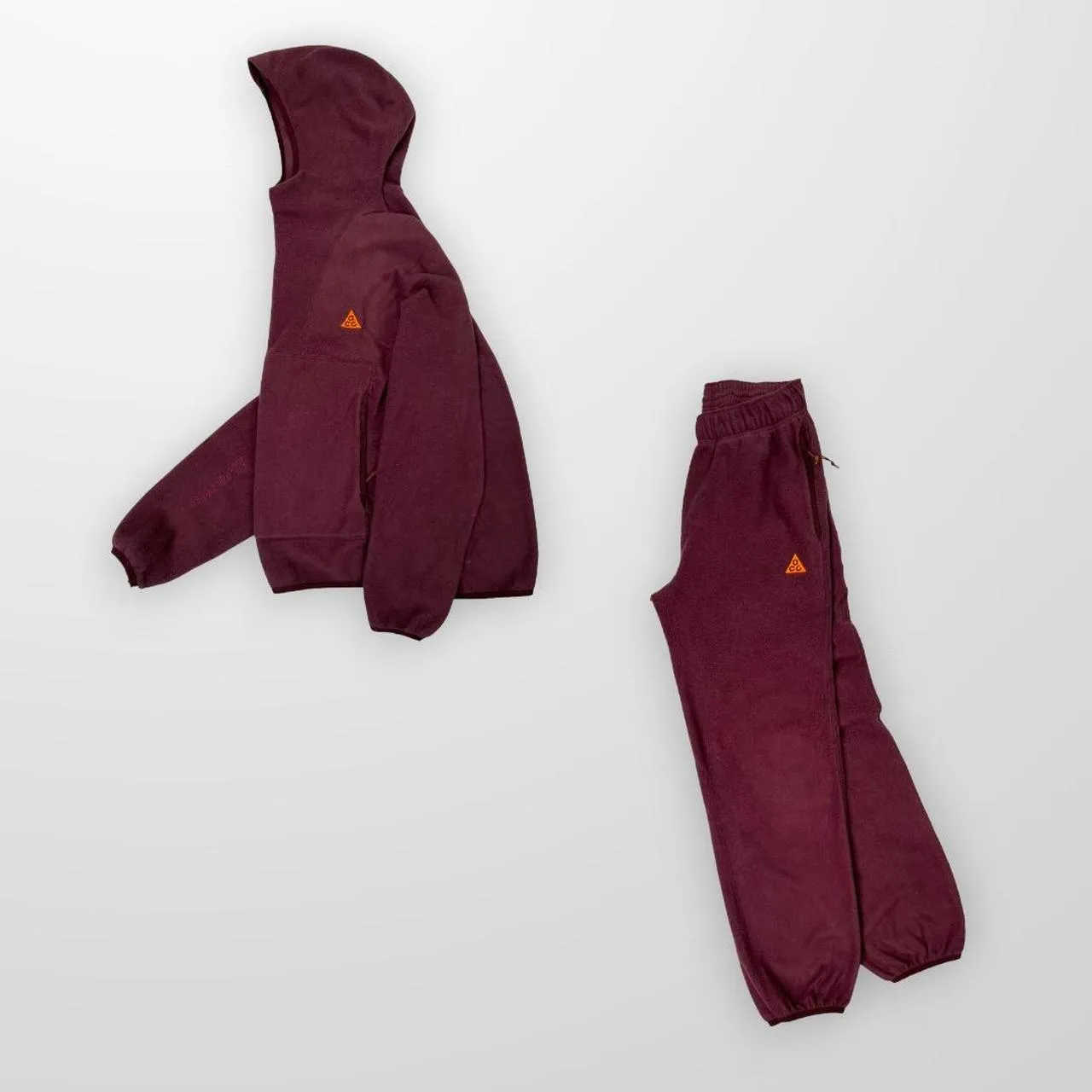 Nike ACG Polartec Tracksuit In 'Wolf Tree' Burgundy & Orange