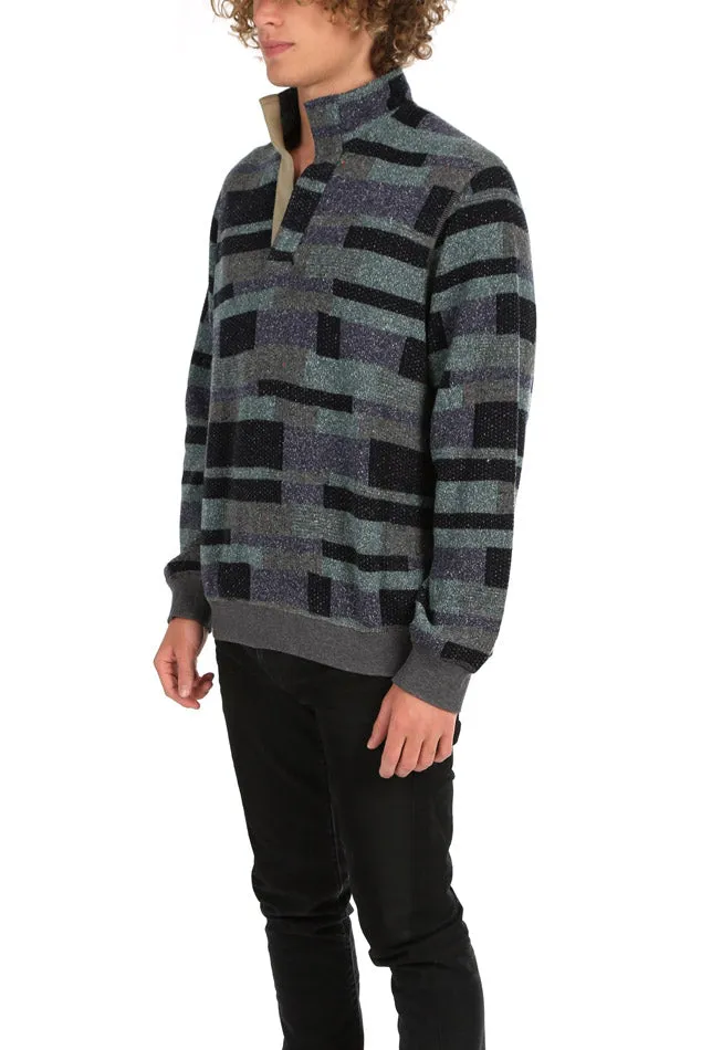 Patchwork Pop Collar Pullover Charcoal/Blue/Green