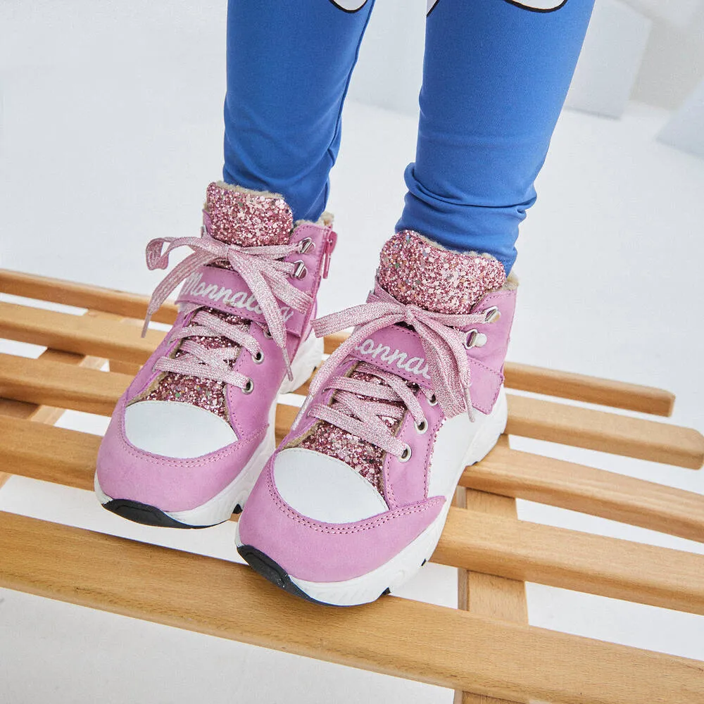 Pink Glitter High-Top Trainers