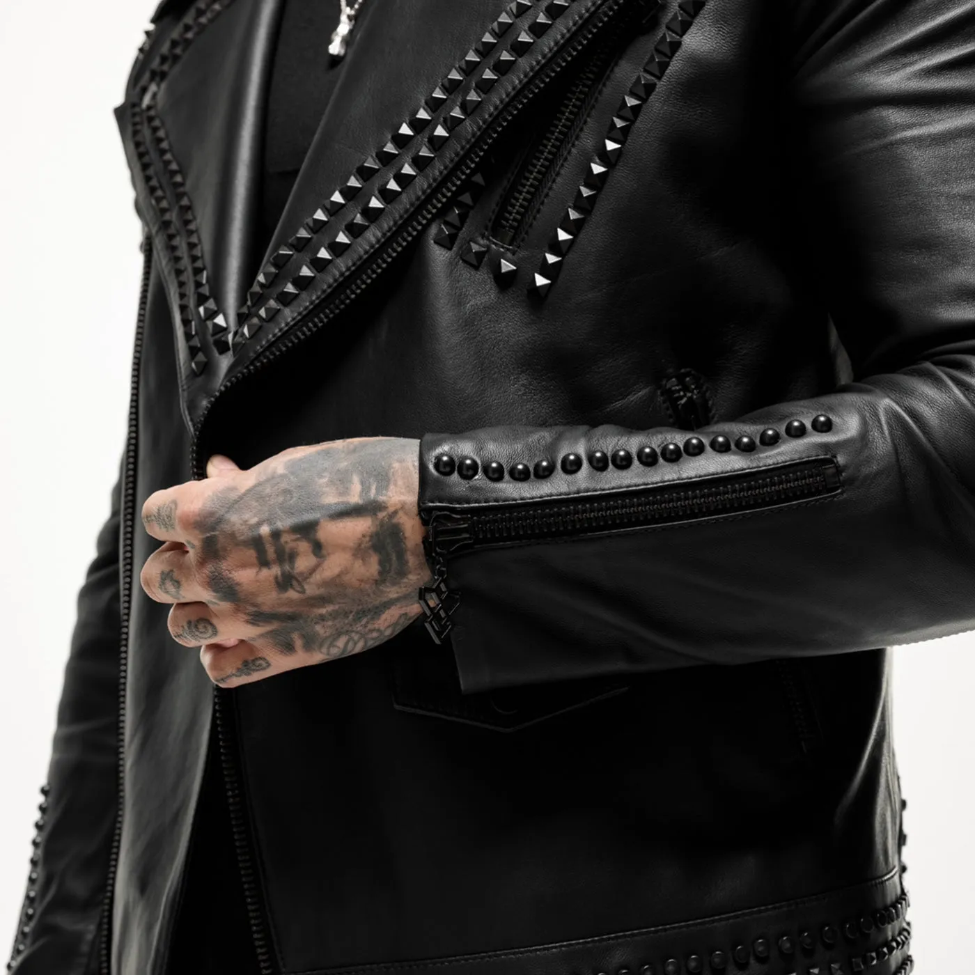 Printed Wolf Studded Leather Jacket