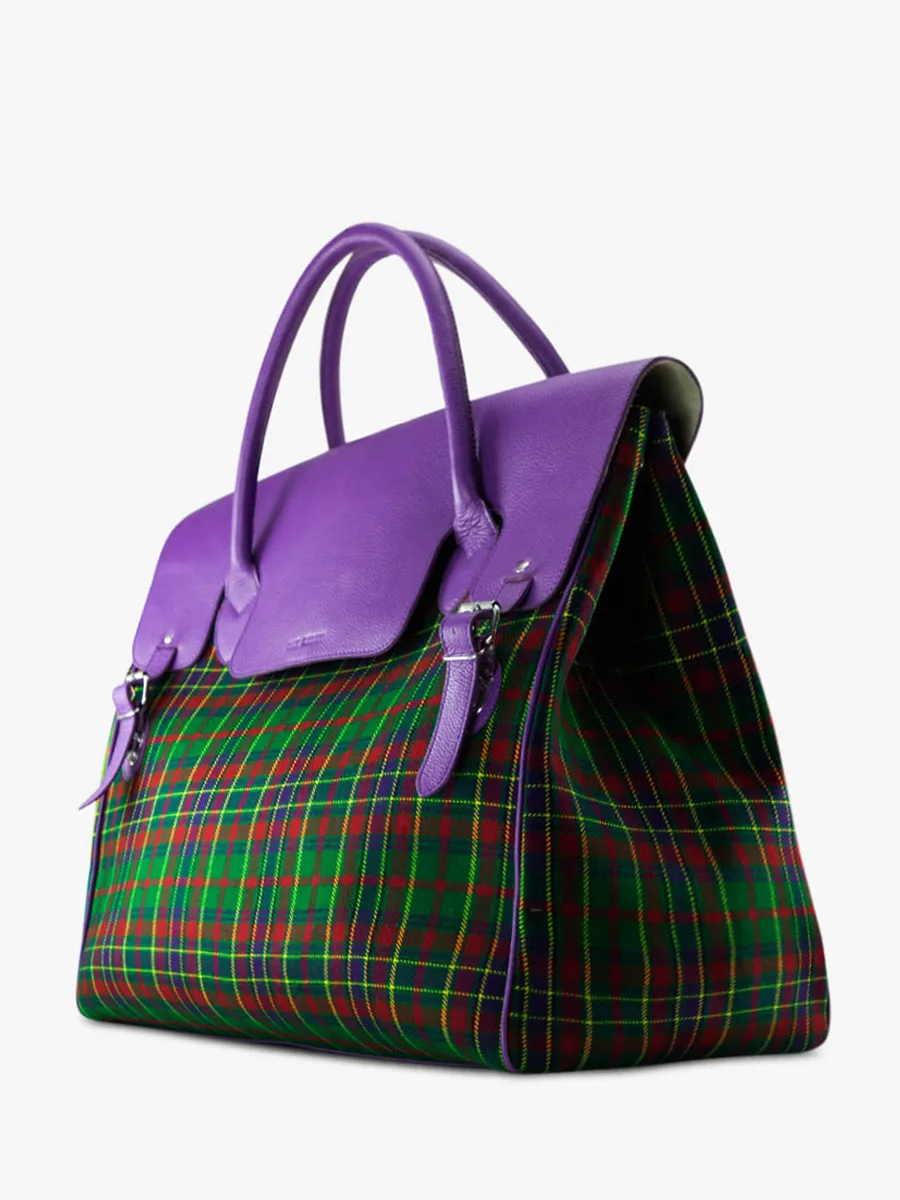 Purple Leather and Tartan Leather Travel Bag - Rouen-Delhi Versus | PAUL MARIUS