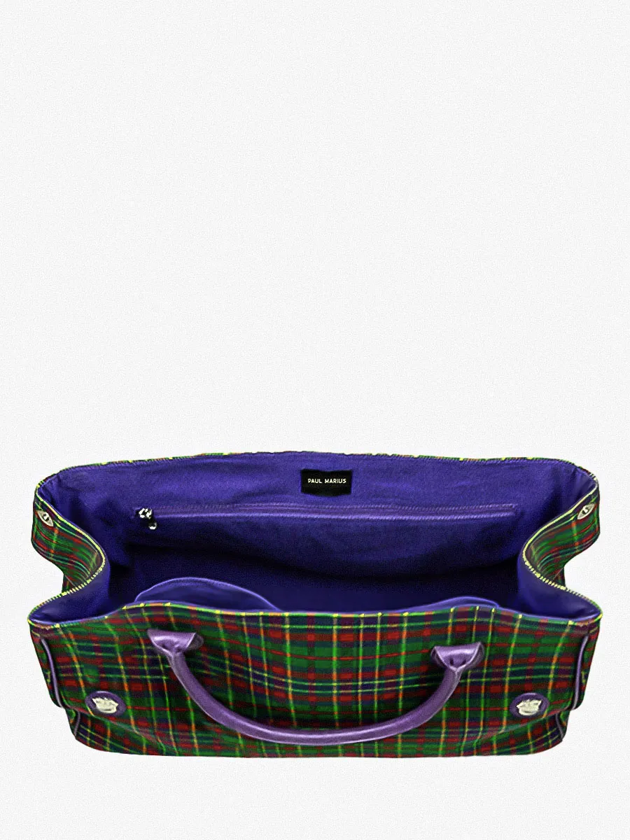 Purple Leather and Tartan Leather Travel Bag - Rouen-Delhi Versus | PAUL MARIUS