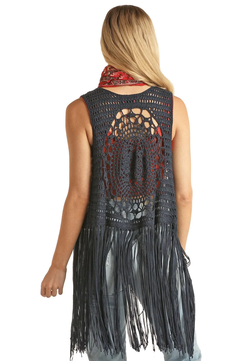 Rock & Roll Cowgirl Women's Crochet Fringe Knit Vest RRWT38RZNZ