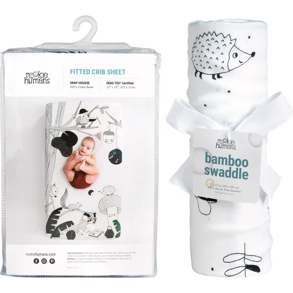 Rookie Humans Crib Sheet And Swaddle Bundle, Woodland Dreams