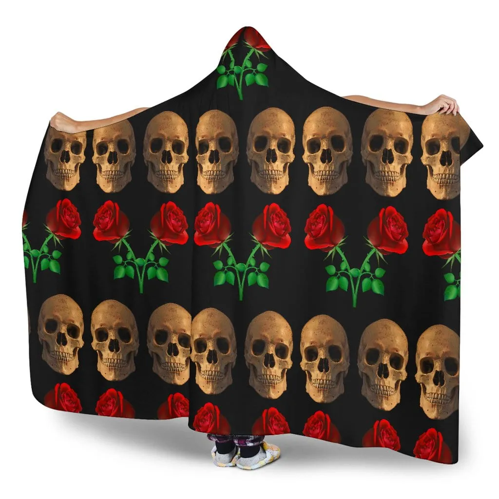 Roses and Skulls Hooded Blanket for Skull Lovers