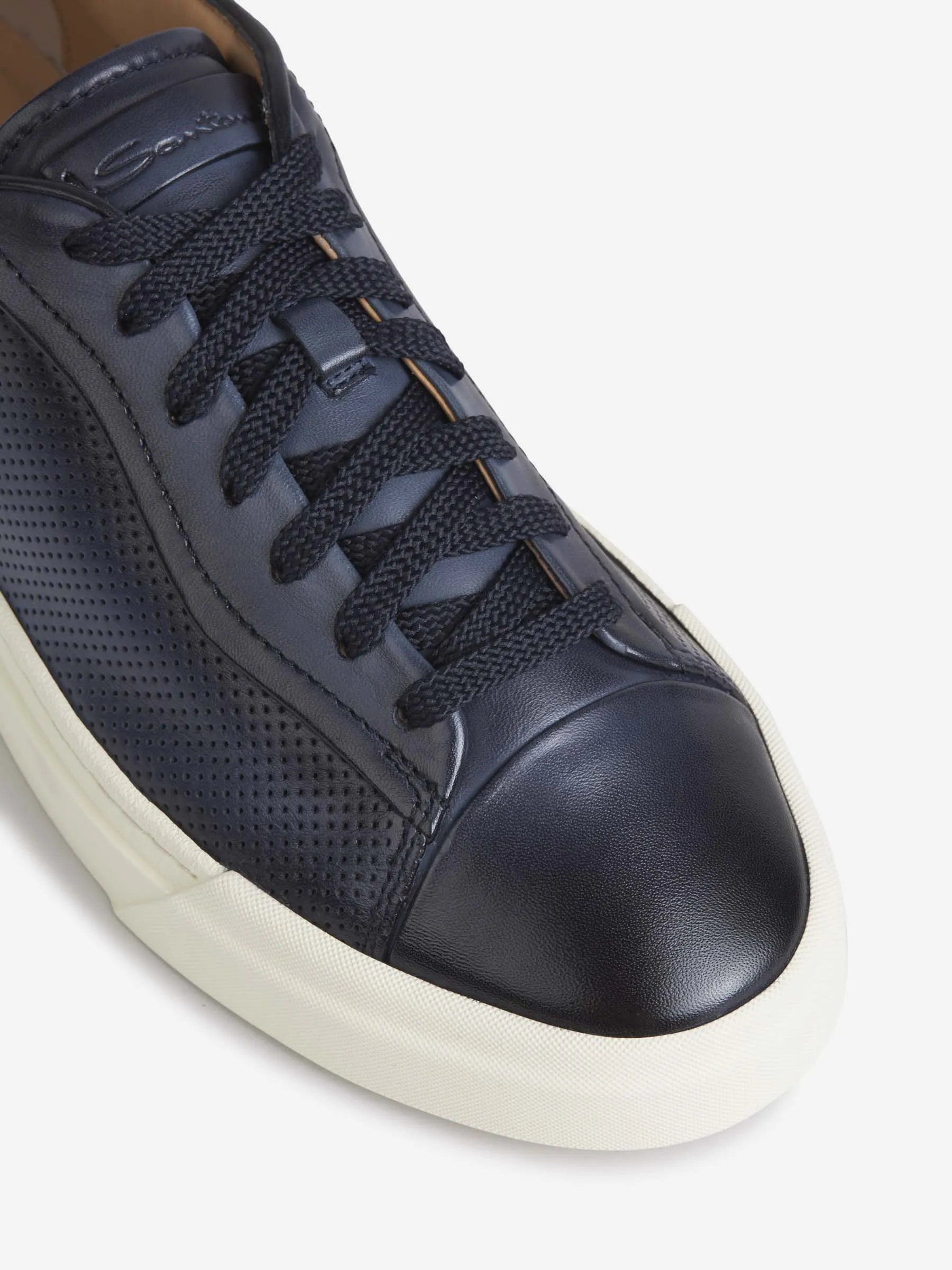 Santoni Leather Perforated Sneakers 