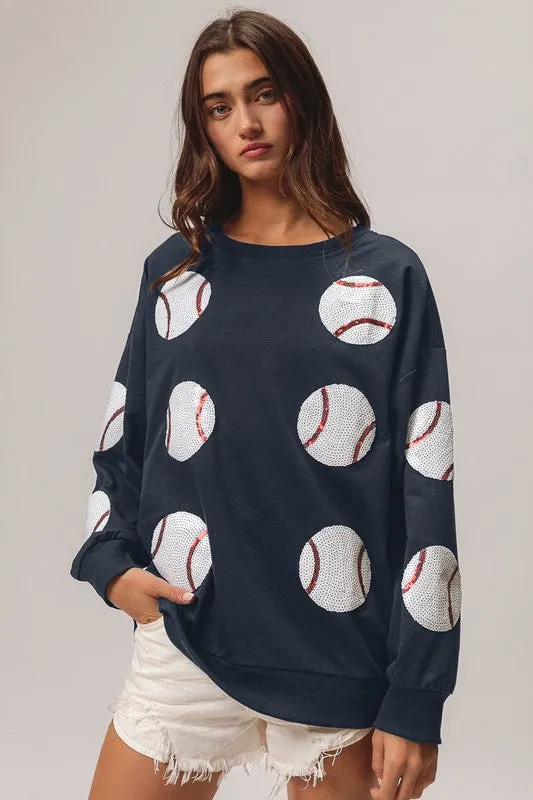 Sequin Baseball Pullover