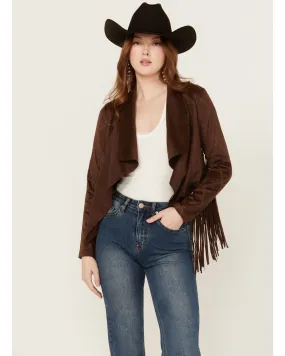 Shyanne Women's Open Front Faux Suede Fringe Jacket