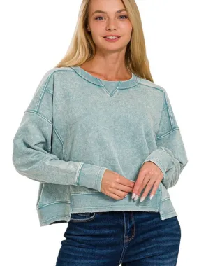 SIENNA MINERAL WASH PULLOVER-ASH BLUE