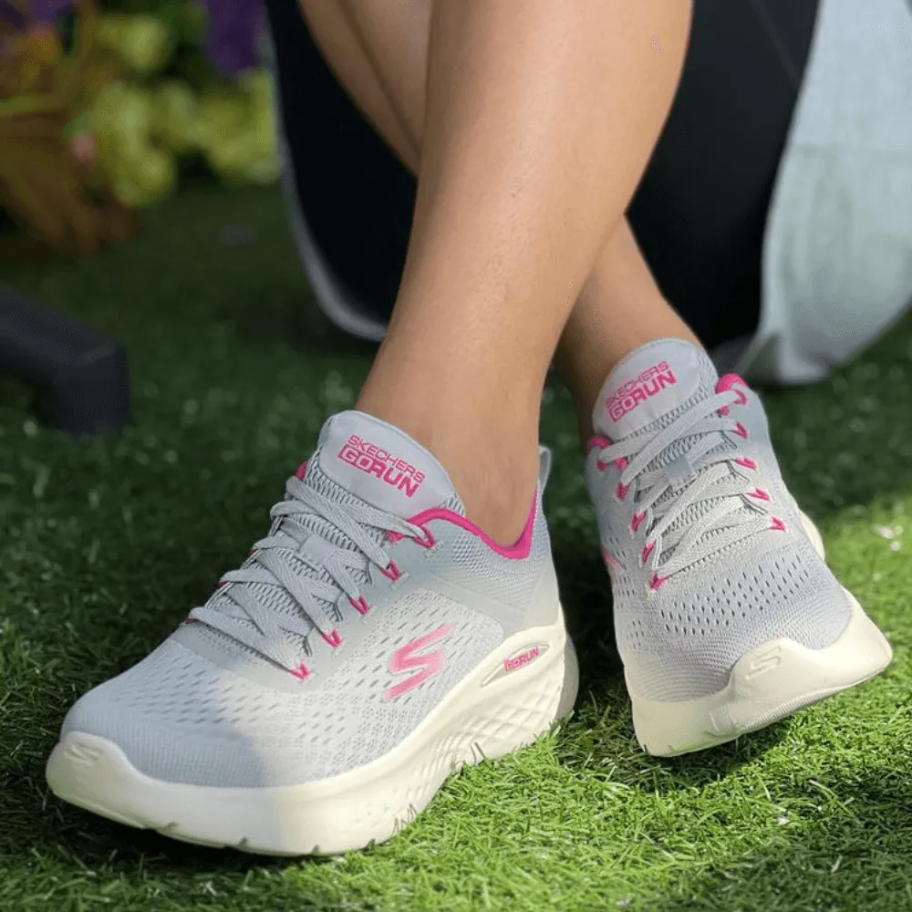 Skechers GO RUN Mesh Lite Grey and Pink Trainers