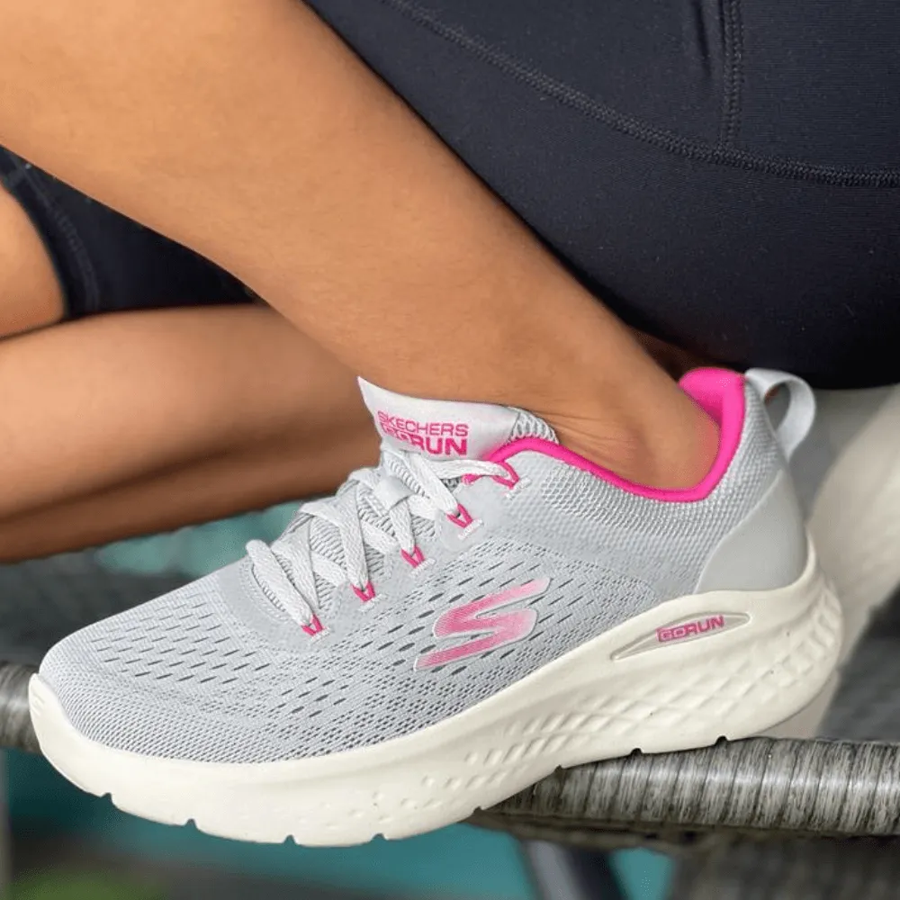 Skechers GO RUN Mesh Lite Grey and Pink Trainers