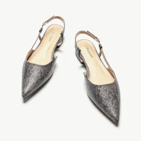 Sleek Prints Slingback Flats (Freya) Deep Grey Snake