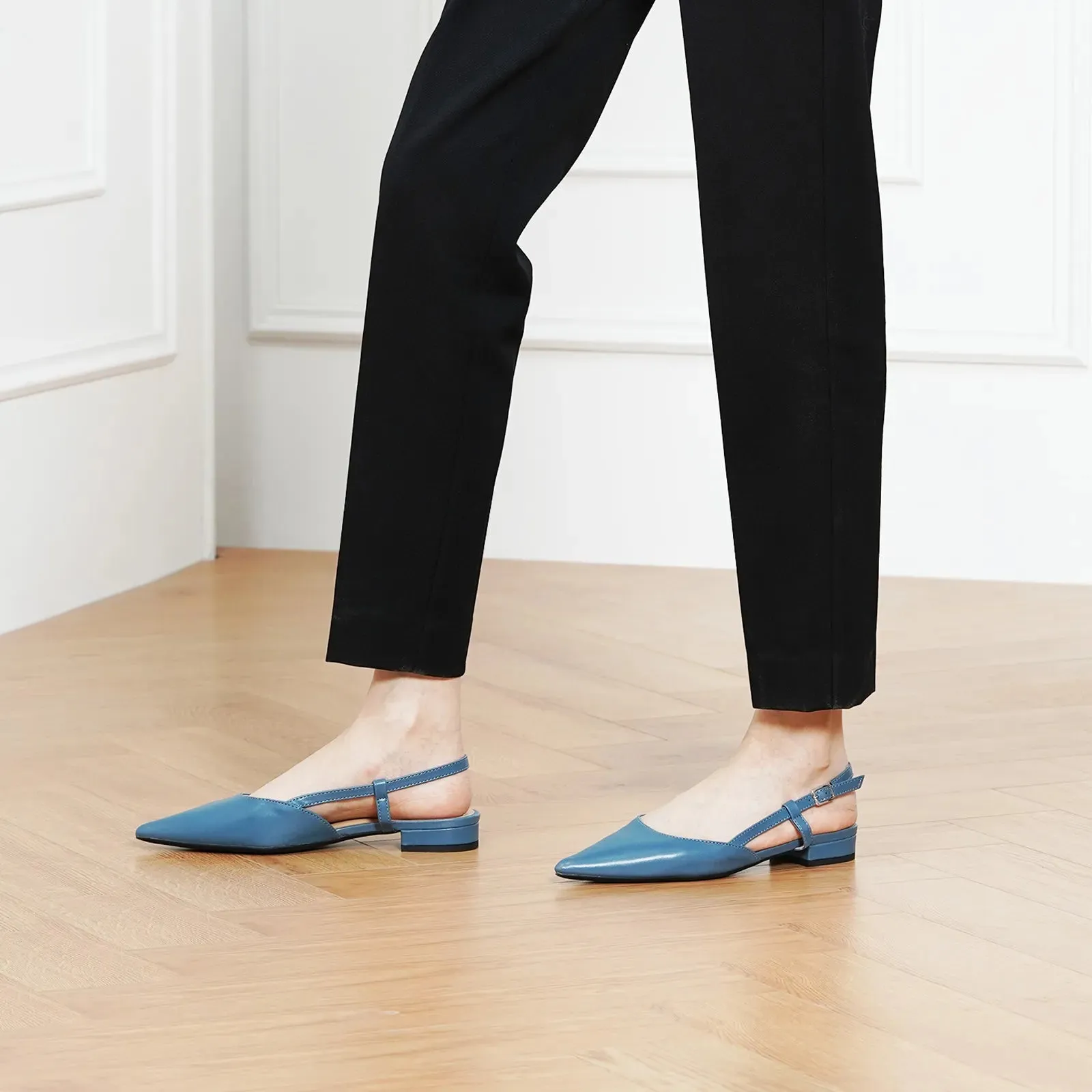 Sleek Slingback Flats (Freya) Blue