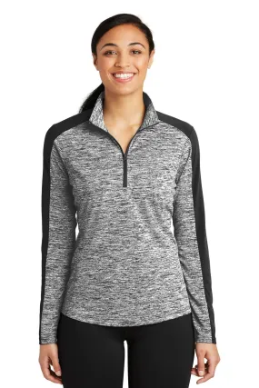 Sport-Tek Ladies PosiCharge Electric Heather Colorblock 1/4-Zip Pullover LST397 Black Electric/ Black