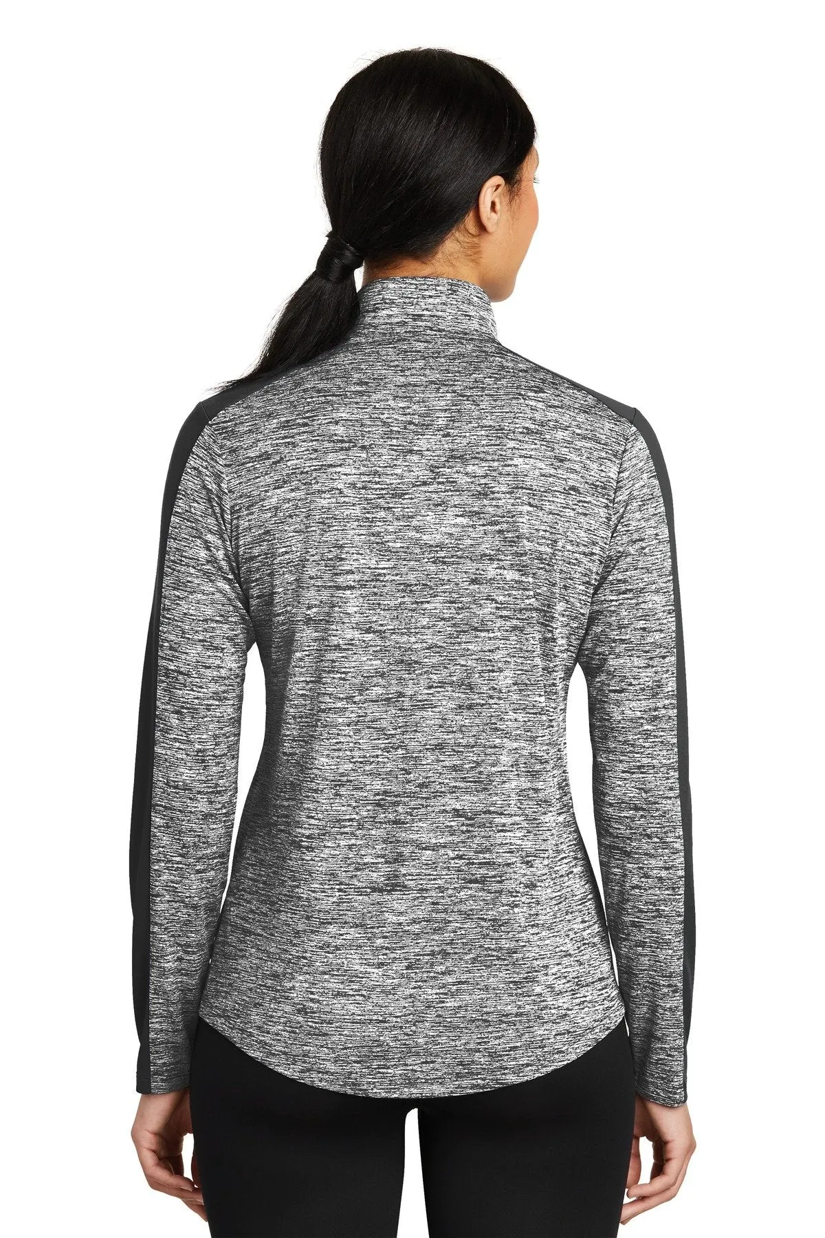 Sport-Tek Ladies PosiCharge Electric Heather Colorblock 1/4-Zip Pullover LST397 Black Electric/ Black