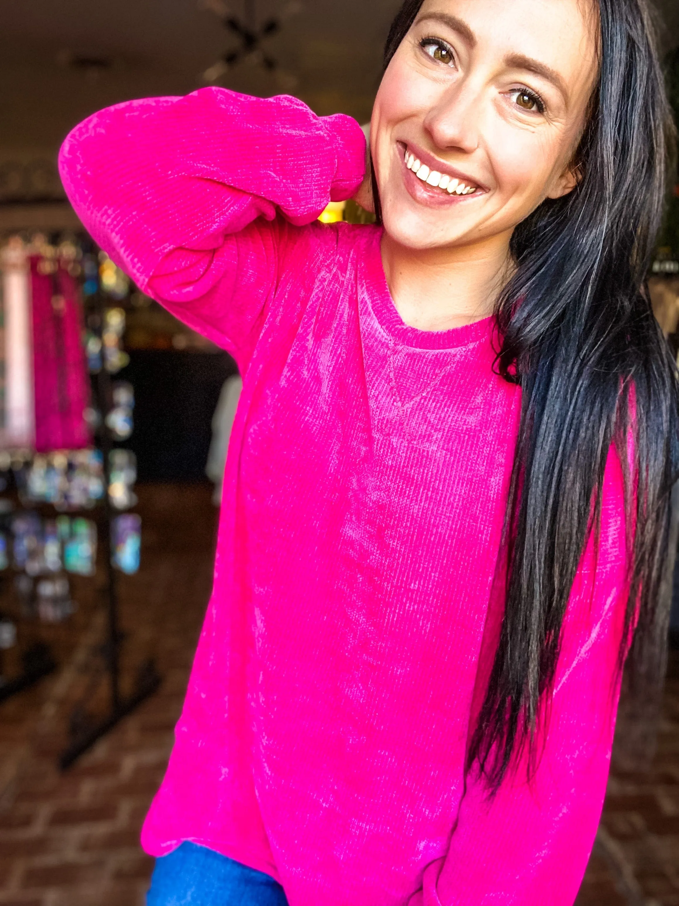 Tara Chenille Pullover Sweater- Fuchsia