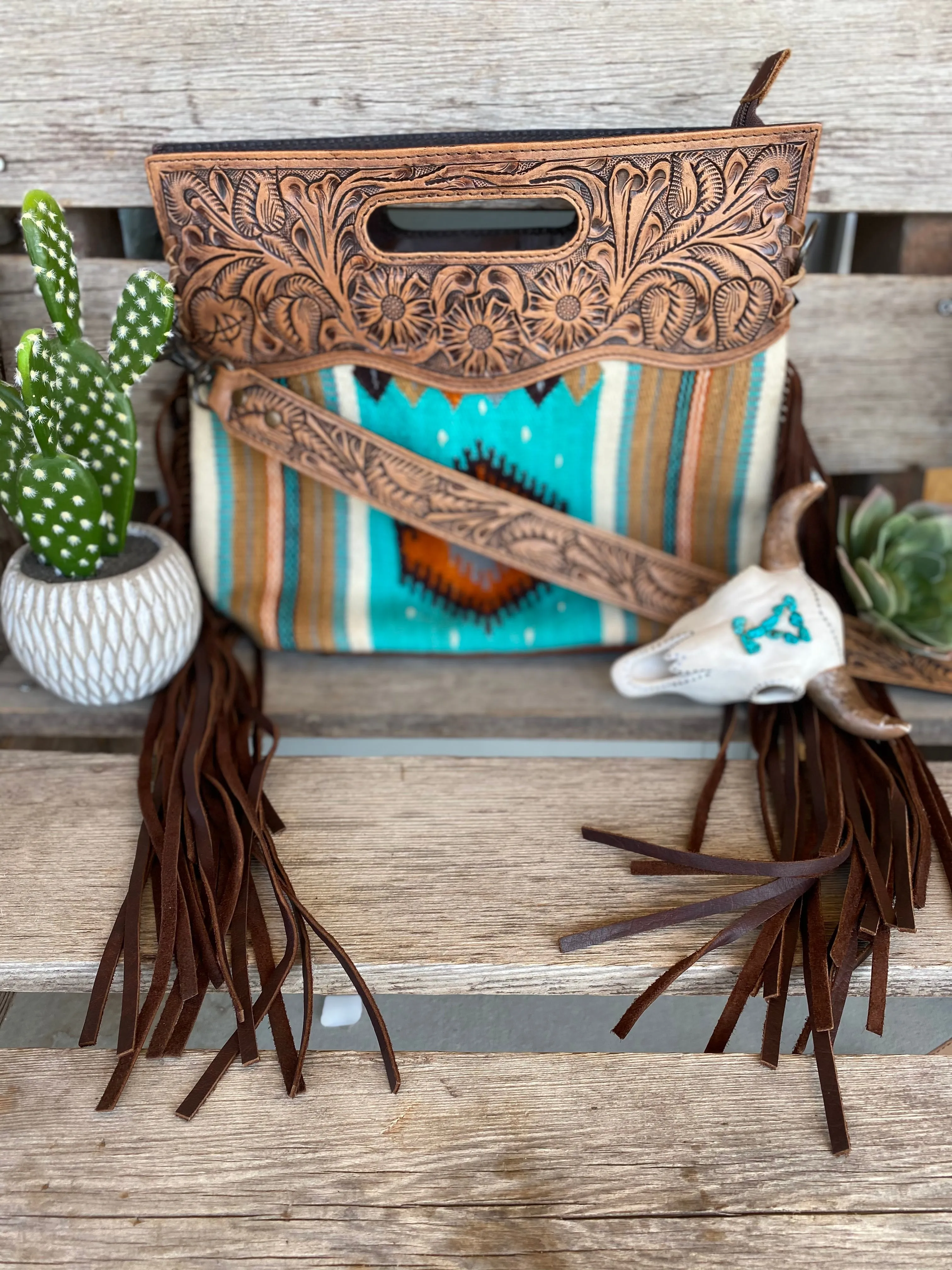 The Saloon Saddle Blanket Purse with Fringe