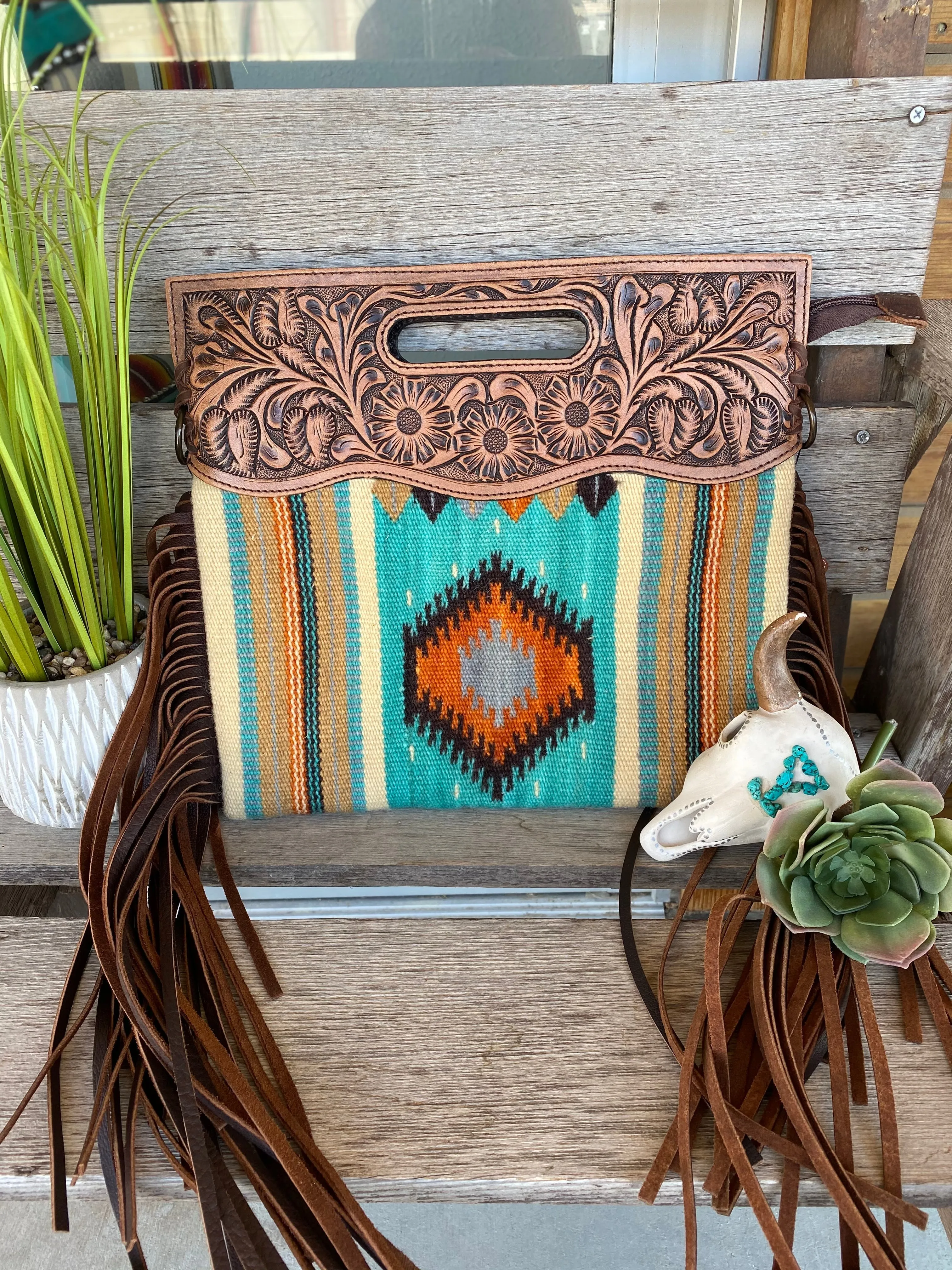 The Saloon Saddle Blanket Purse with Fringe