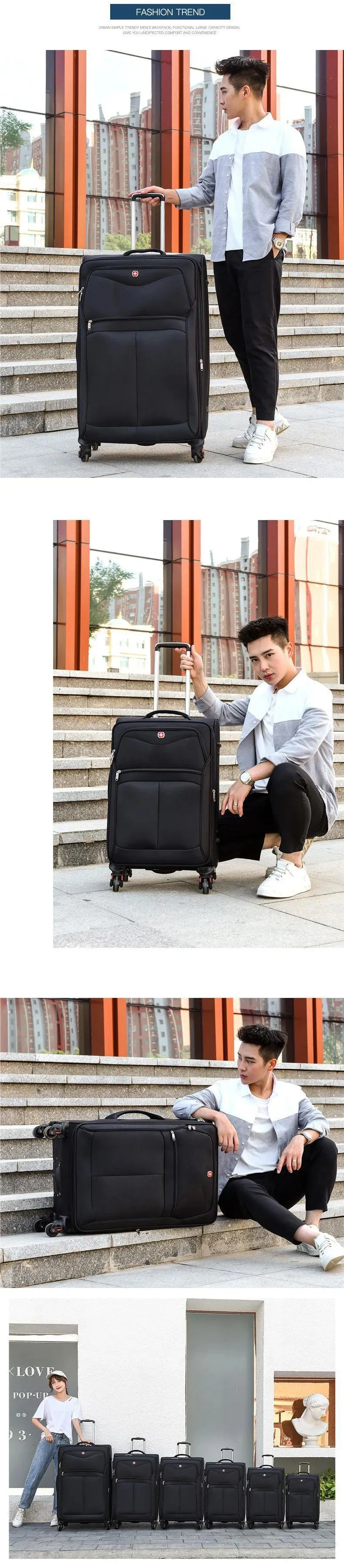 Unisex Large Oxford Waterproof Rolling Wheel Travel Luggage Trolley Bag