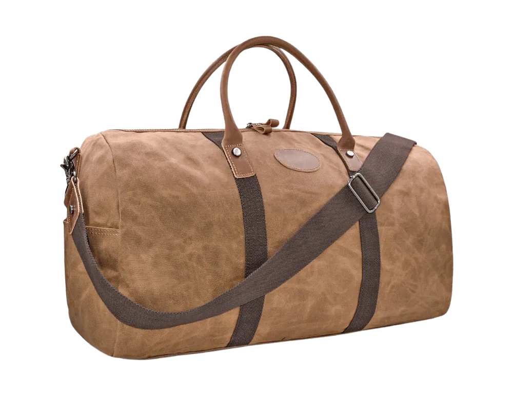 Waterproof Canvas Travel Overnight Brown Duffle Bag - Horizon Leathers