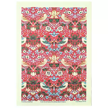 William Morris Set of 2 Red Strawberry Thief Tea Towels | Kaleidoscope